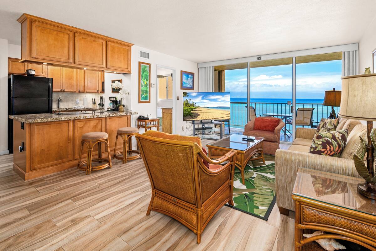 Condo, 1 Bedroom, Ocean View (Unit 507 ,1Bath) | Living area | 65-inch Smart TV with cable channels