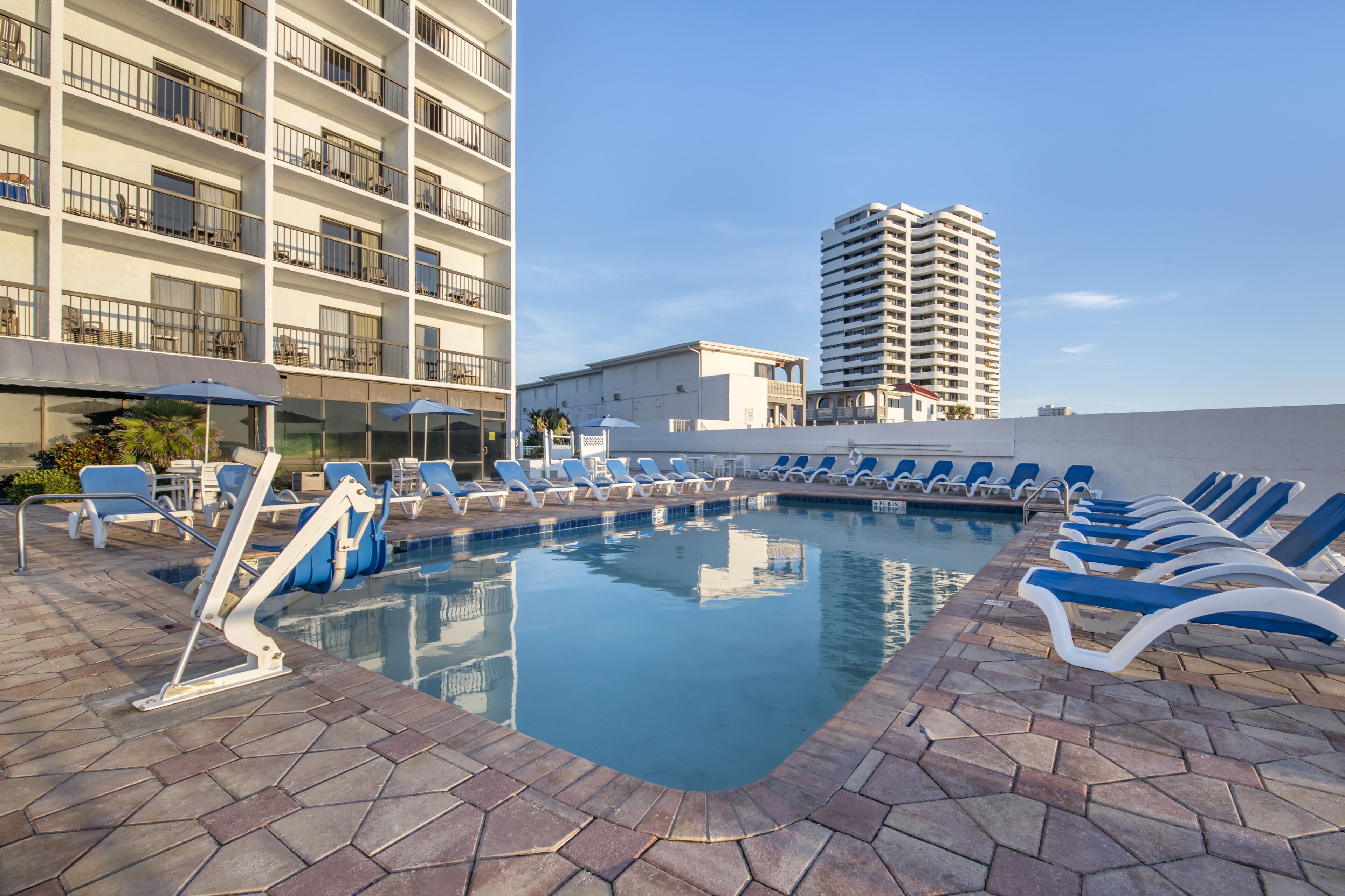 Indoor pool, outdoor pool, open 7:00 AM to 11:00 PM, pool umbrellas