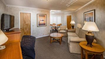 Een 45-inch flatscreentelevisie met digitale zenders en televisie