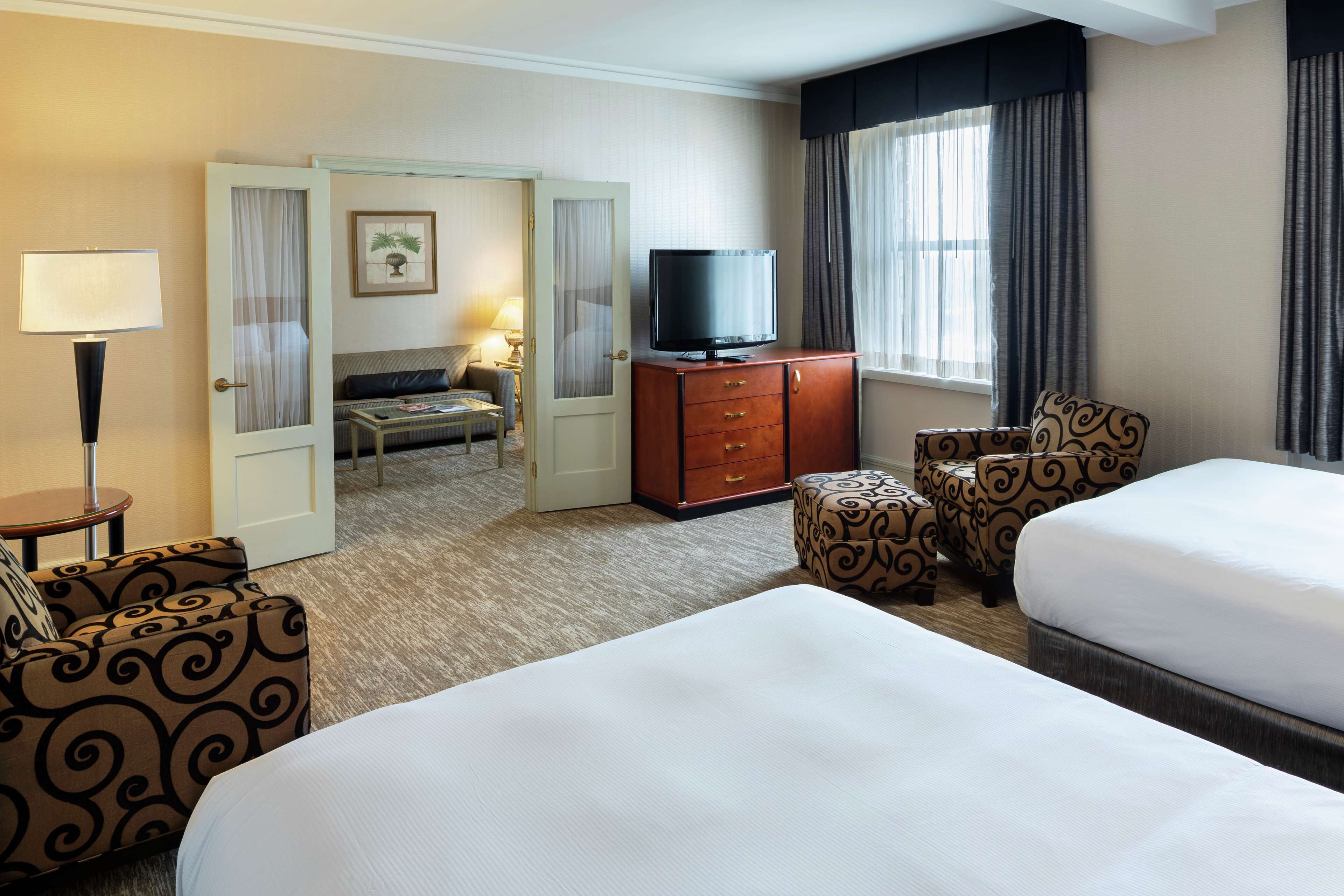 Two Queen Junior Suite | Premium bedding, pillowtop beds, in-room safe, desk