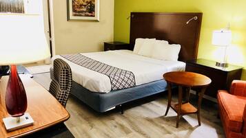 Desk, blackout drapes, soundproofing, iron/ironing board