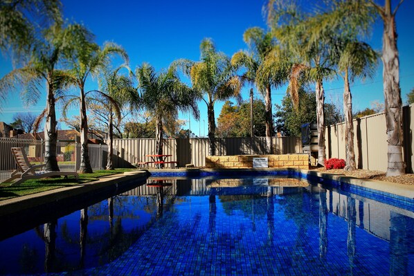 Outdoor pool, pool loungers