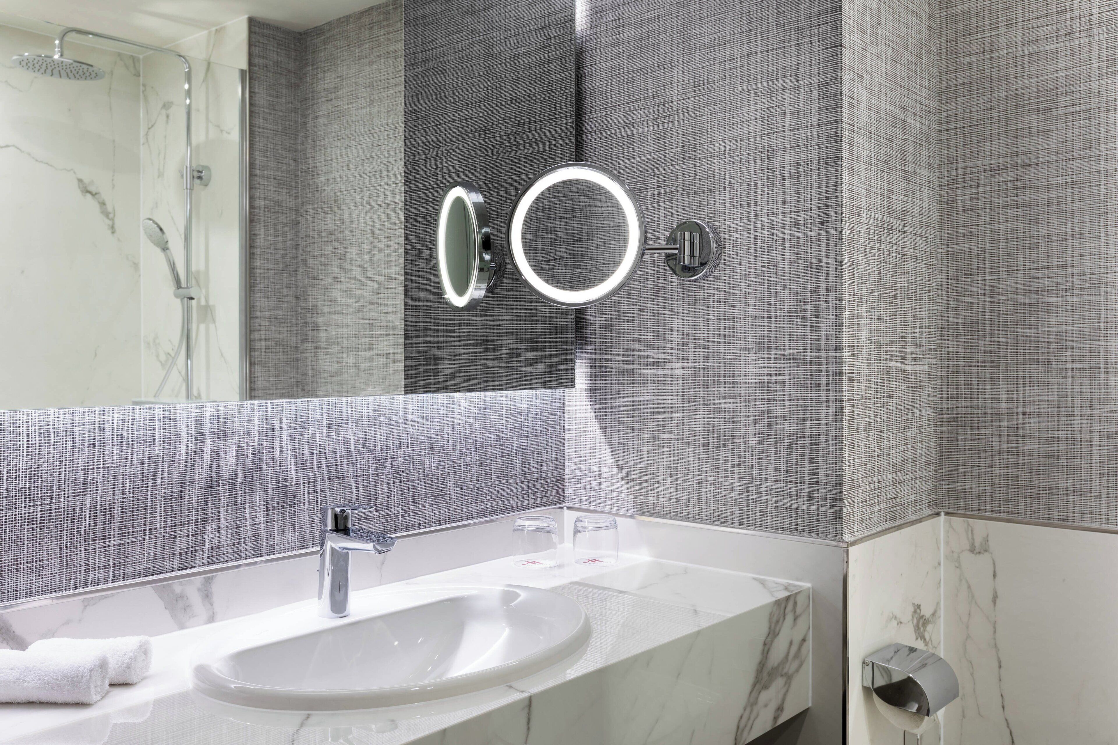 eco-friendly toiletries, hair dryer, towels, soap