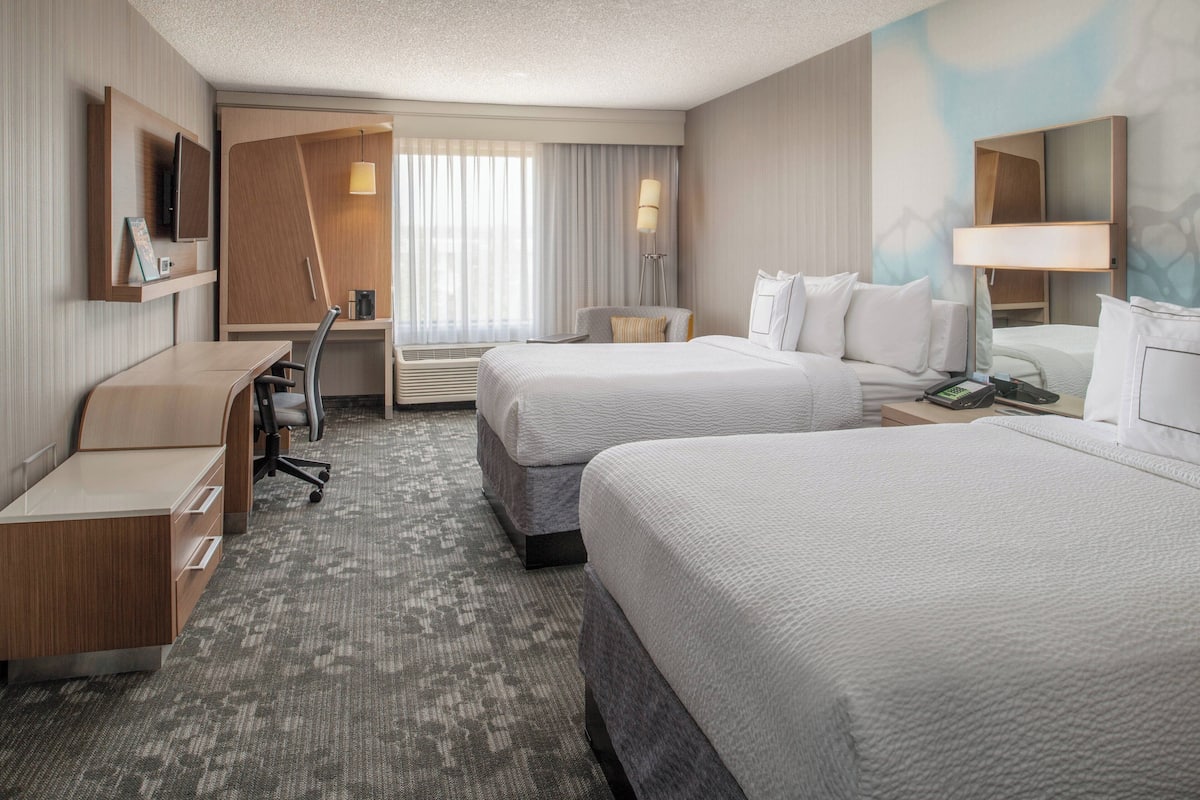Room, 2 Double Beds, Non Smoking | In-room safe, desk, laptop workspace, iron/ironing board