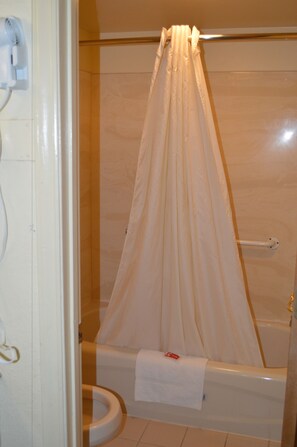 Bathtub, hair dryer, towels