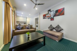 Deluxe One Bedroom Apartment | 1 bedroom, premium bedding, desk, iron/ironing board