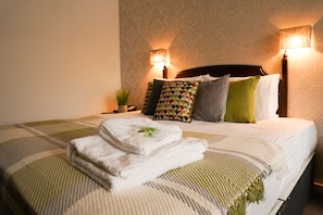 Premium bedding, desk, soundproofing, iron/ironing board