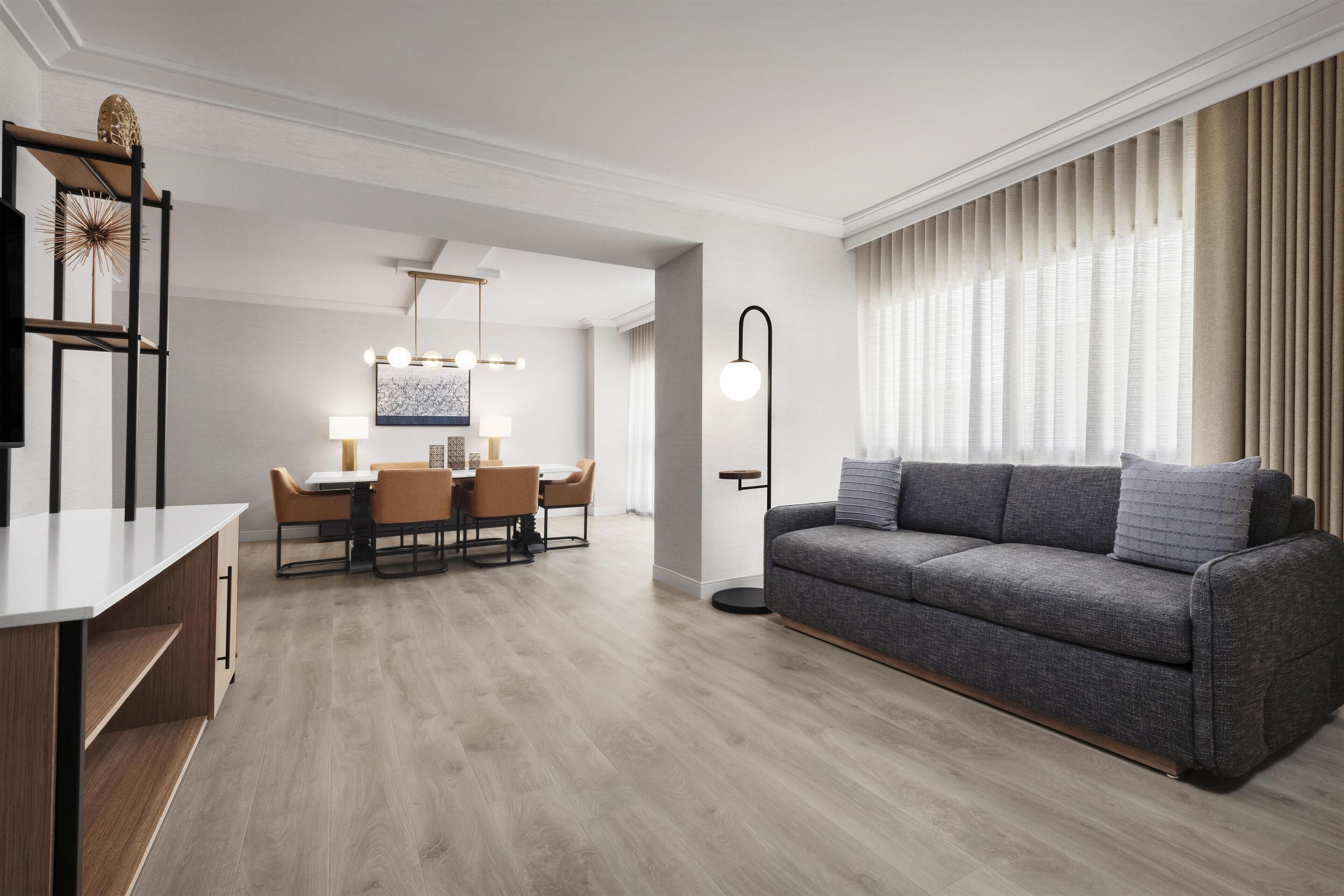 Suite, 1 King Bed with Sofa bed, Roll-in Shower (Hospitality) | Premium bedding, down comforters, memory foam beds, in-room safe