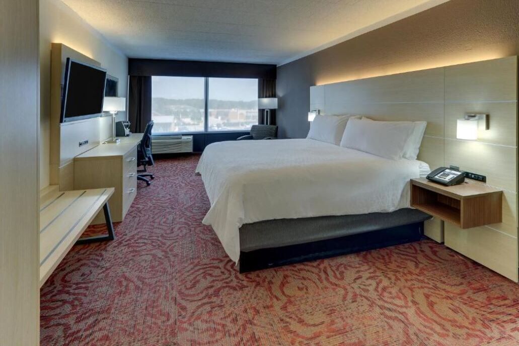 Premium bedding, desk, blackout drapes, iron/ironing board