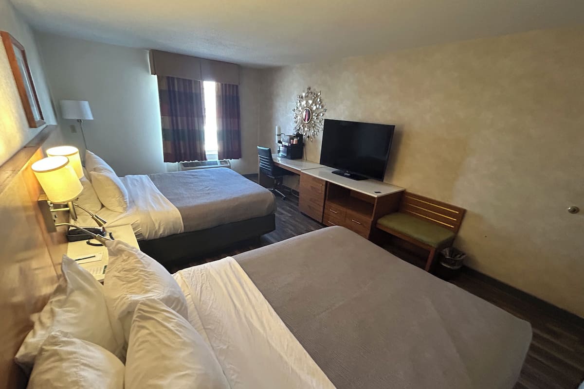 Standard Room, 2 Queen Beds, Non Smoking | Premium bedding, desk, blackout drapes, iron/ironing board