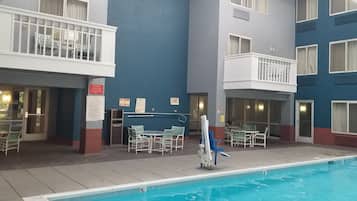Indoor pool, open 8:00 AM to 10:00 PM, sun loungers