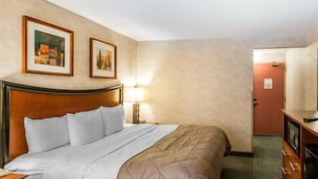 Premium bedding, desk, blackout drapes, iron/ironing board