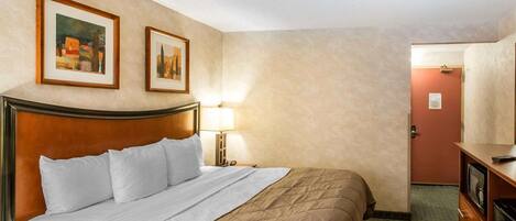 Premium bedding, desk, blackout curtains, iron/ironing board