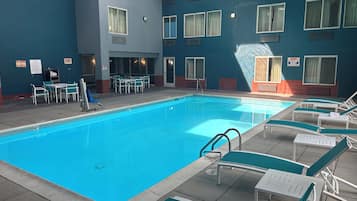 Indoor pool, open 8:00 AM to 10:00 PM, sun loungers