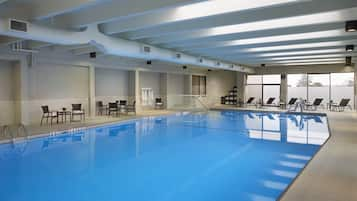 Indoor pool, open 7:00 AM to 9:00 PM, sun loungers