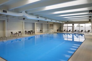 Indoor pool, open 7:00 AM to 9:00 PM, sun loungers