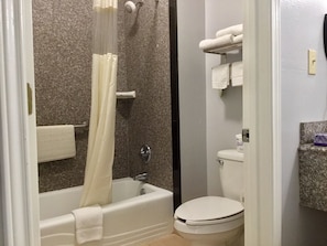 Eco-friendly toiletries, hair dryer, towels