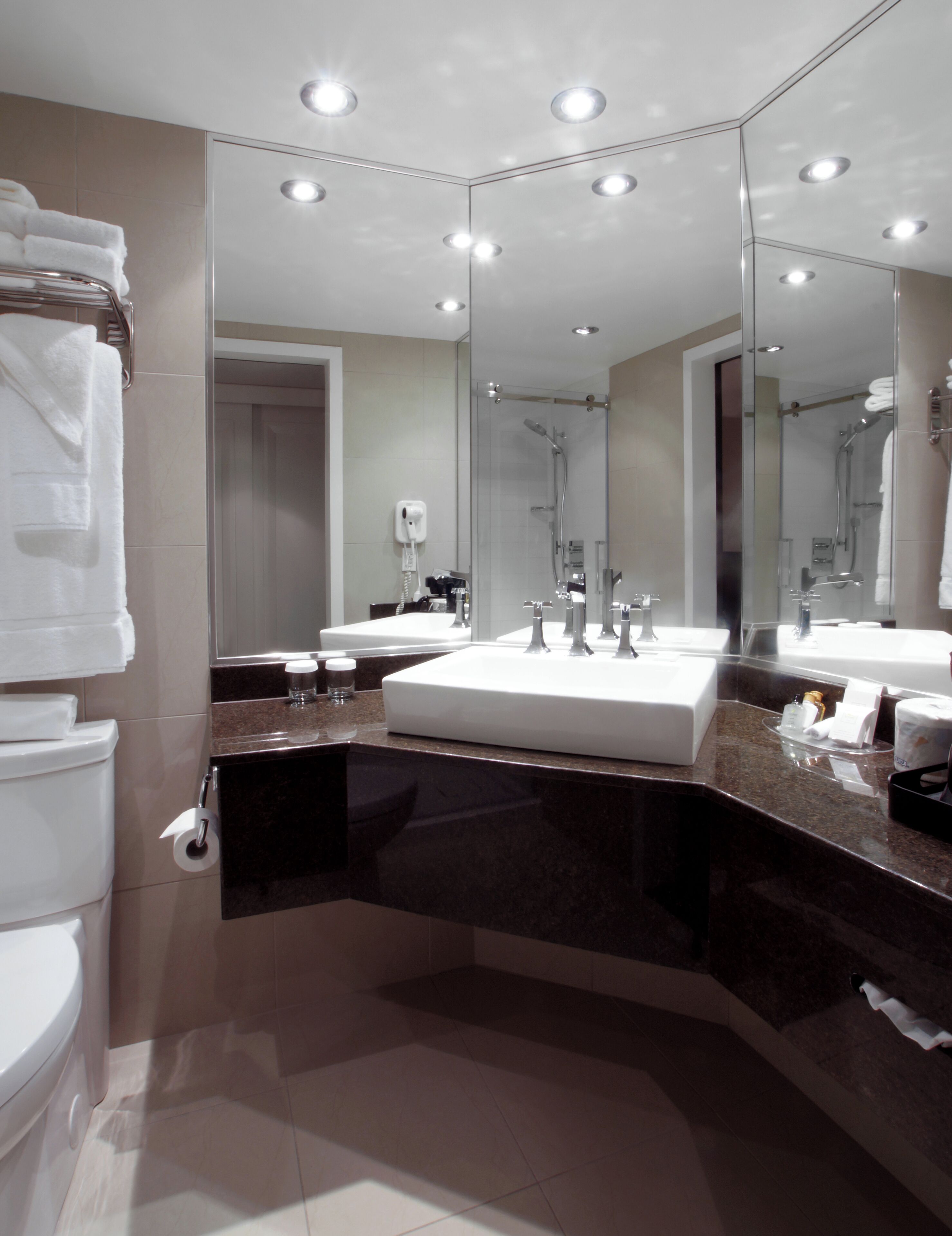 free toiletries, hair dryer, towels, soap