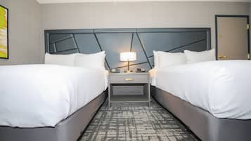 Premium bedding, pillowtop beds, desk, blackout drapes