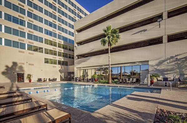 Outdoor pool, pool loungers