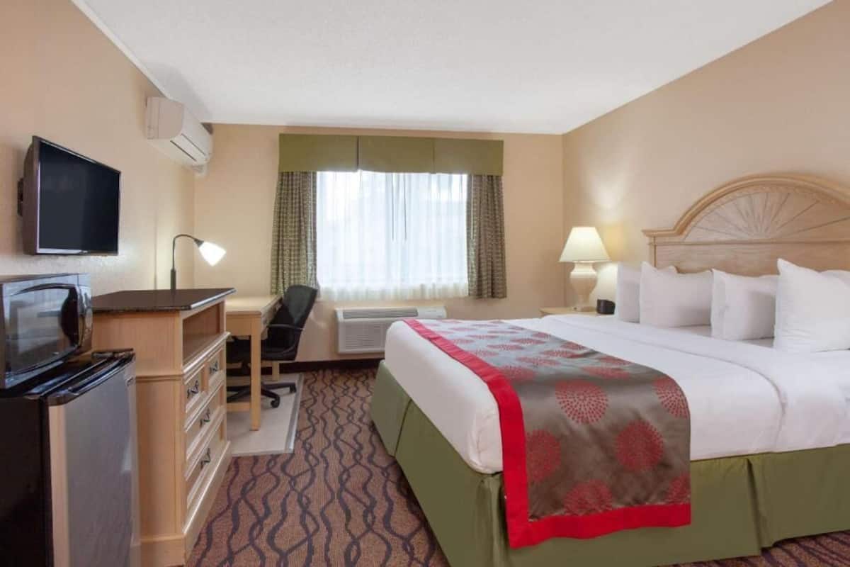 1 bedroom, desk, laptop workspace, blackout curtains