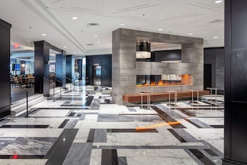 Hotel entrance and lobby at Hilton Boston Back Bay