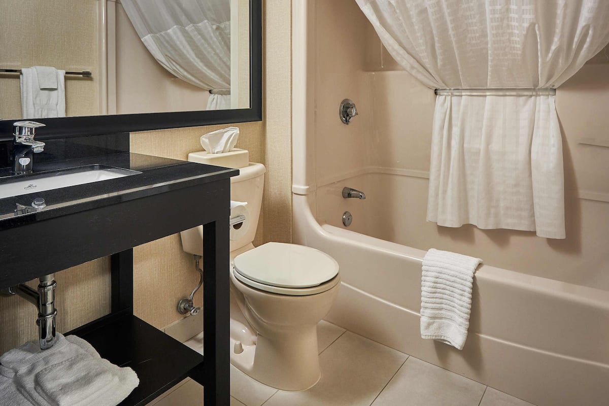 room, 1 king bed with sofa bed, non smoking | bathroom | free toiletries, hair dryer, towels, soap