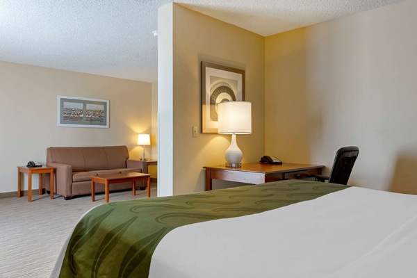 Premium bedding, desk, blackout drapes, iron/ironing board