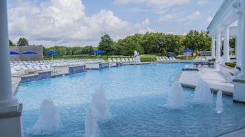 Indoor pool, seasonal outdoor pool, pool umbrellas, pool loungers