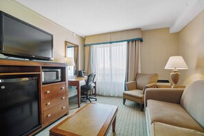 Junior Suite, 1 King Bed, Non Smoking | Desk, laptop workspace, blackout drapes, iron/ironing board