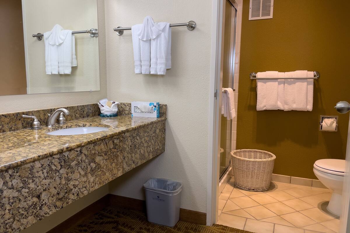 shower, eco-friendly toiletries, hair dryer, towels