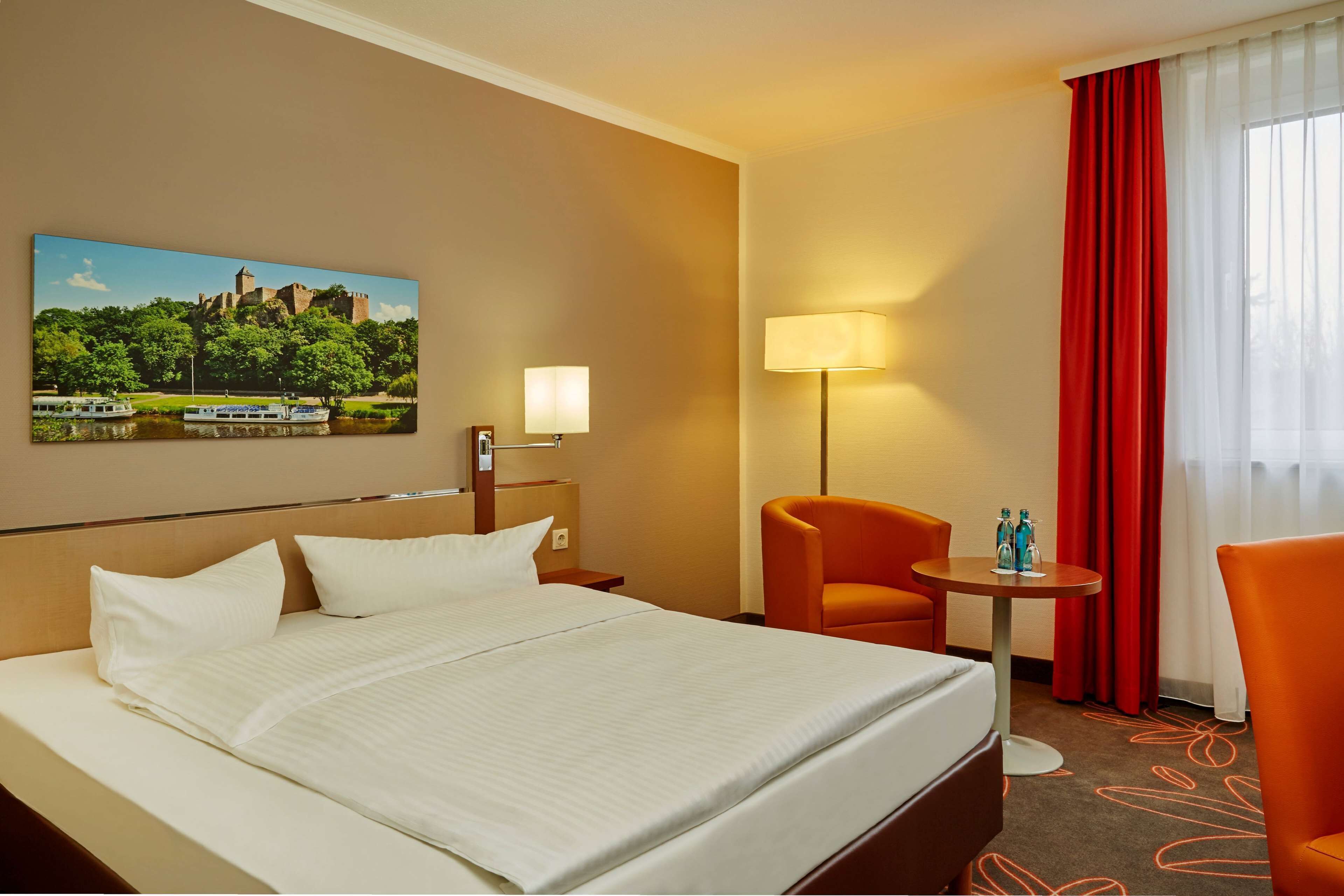 hypo-allergenic bedding, desk, blackout curtains, soundproofing