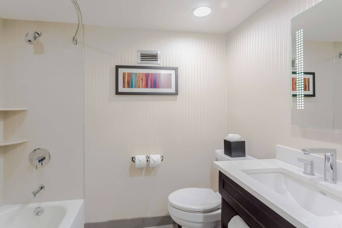 Amenidades de baño gratuitas, secadora de cabello, toallas