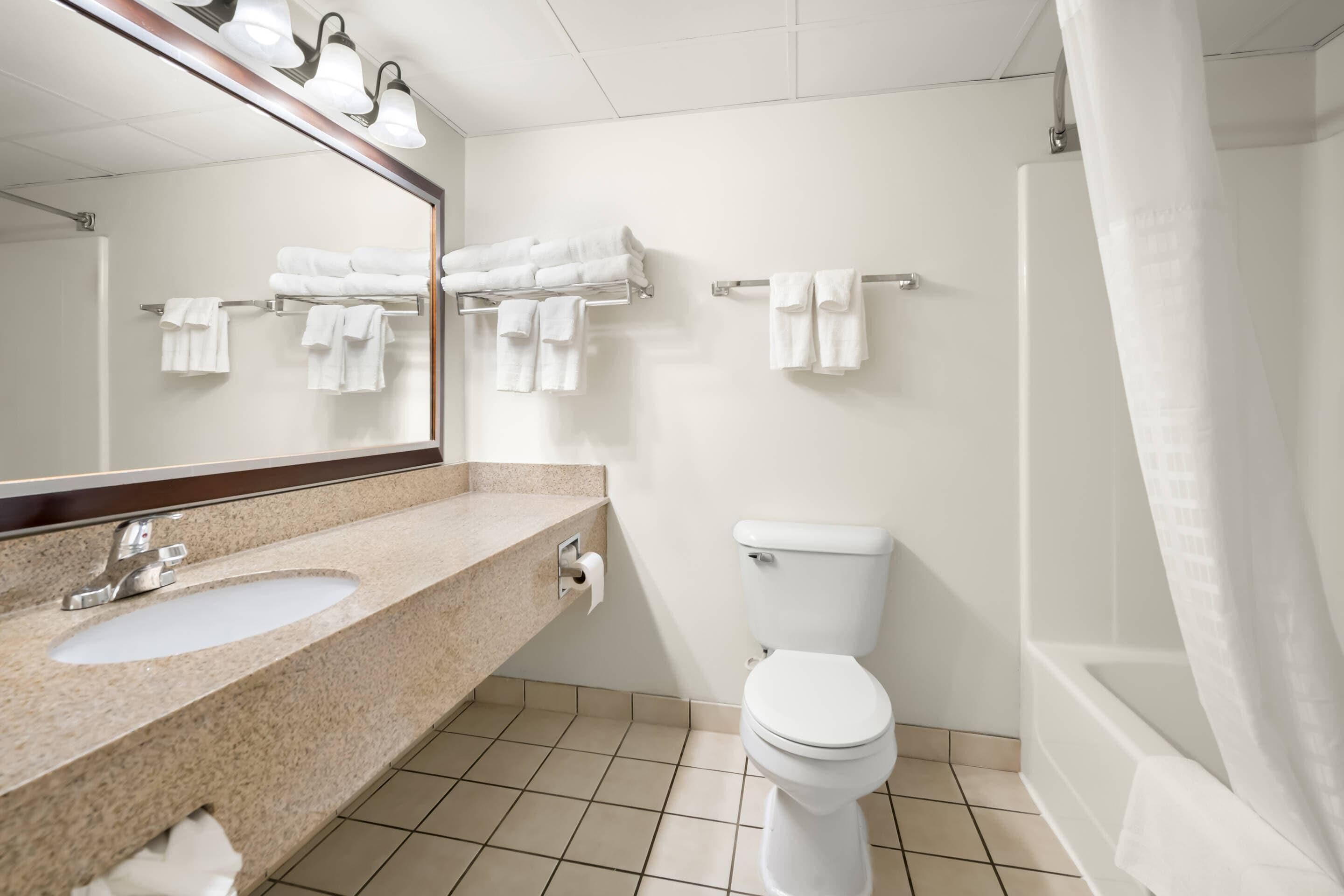 Un baño con lavabo, inodoro y cortina de ducha.