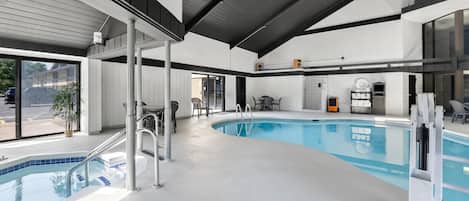Indoor pool, outdoor pool, sun loungers
