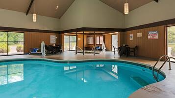 Indoor pool, outdoor pool, pool loungers