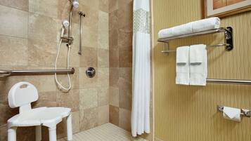 Room, 1 King Bed, Mobility Accessible, Bathtub | Bathroom | Combined shower/tub, designer toiletries, hair dryer, towels