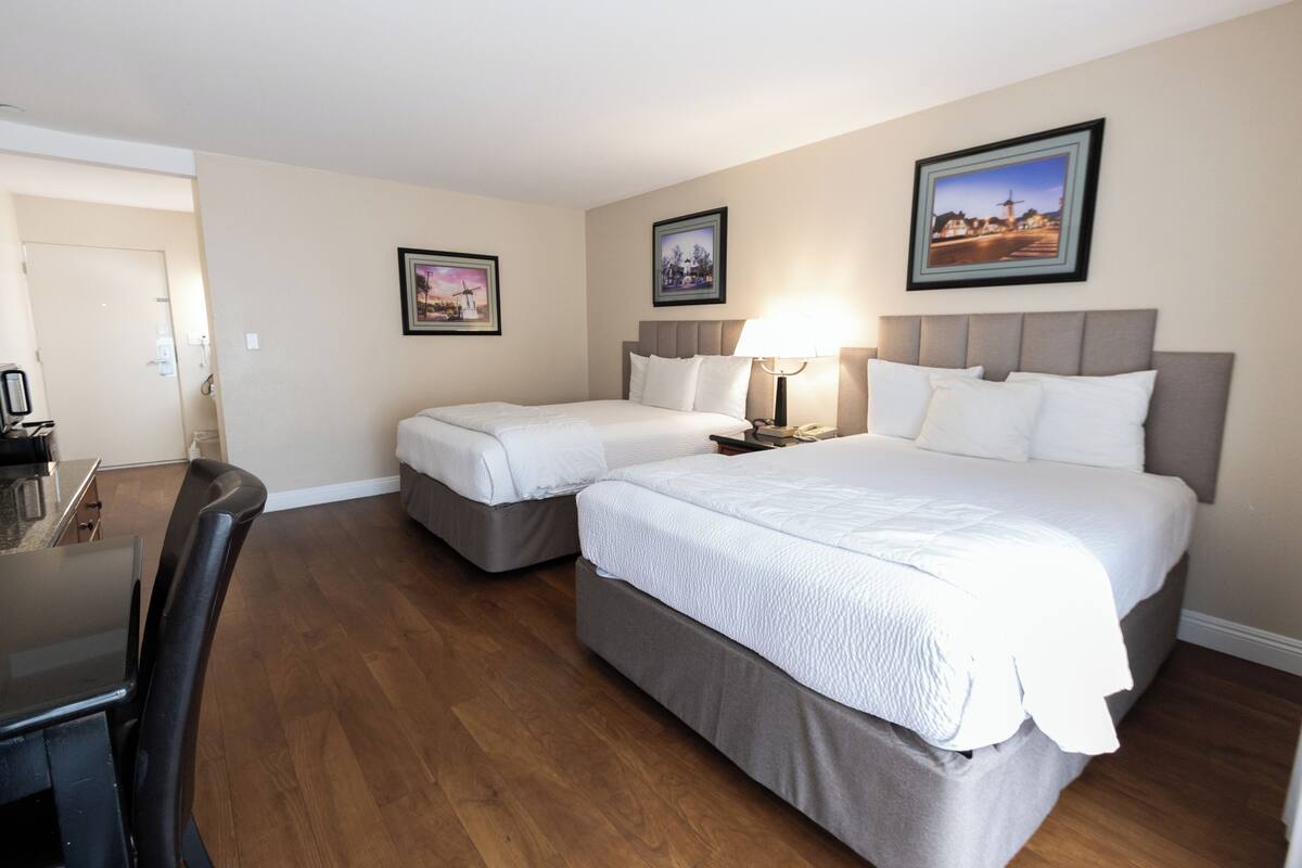 Premium bedding, down comforters, pillowtop beds, desk