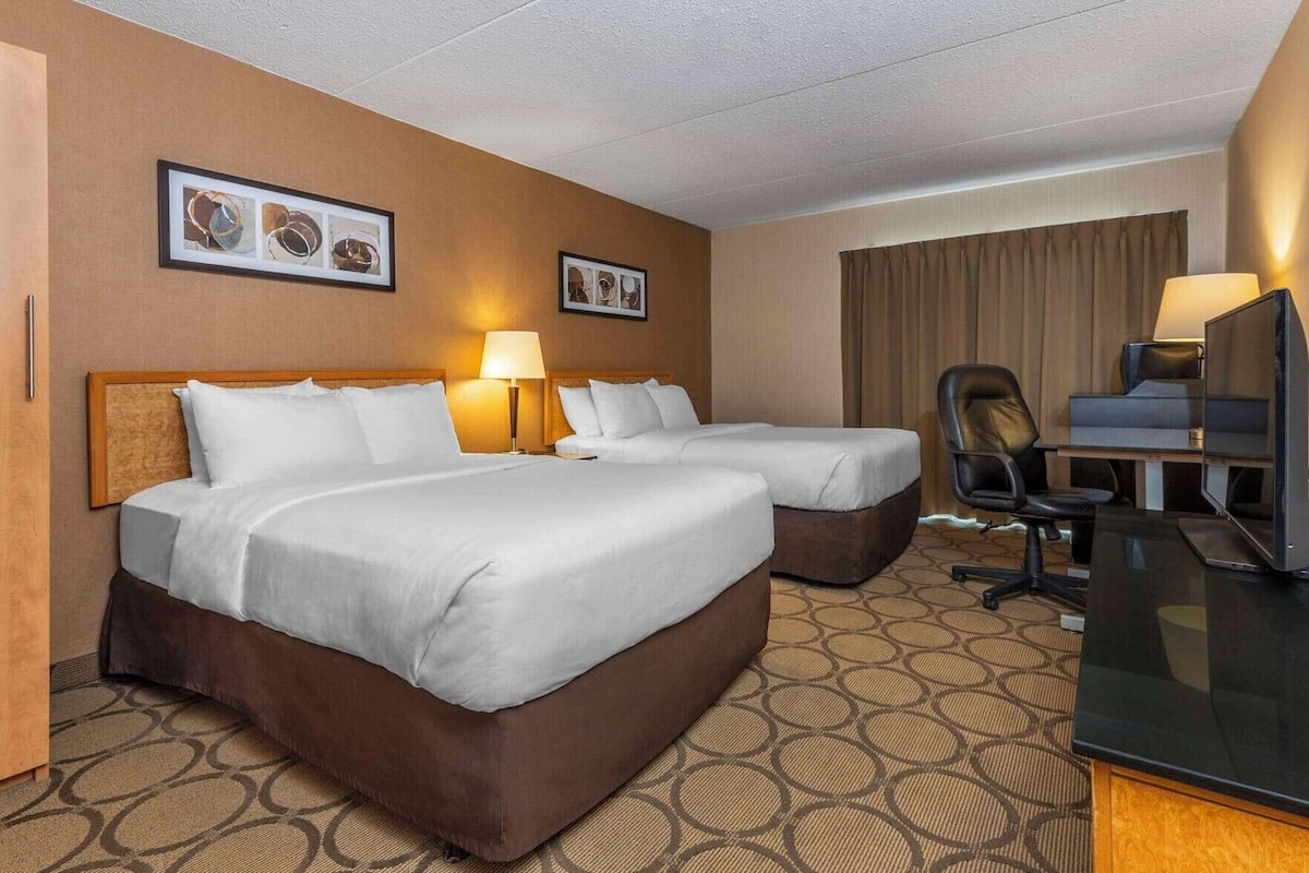 Luxe beddengoed, pillowtop-bedden, een bureau, geluiddichte muren