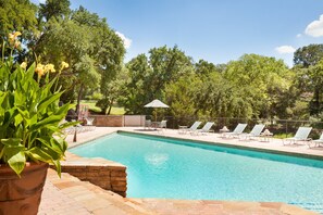 Indoor pool, outdoor pool, pool loungers