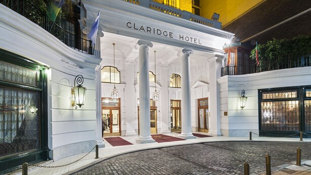 The Claridge Hotel facade with classical architecture, including columns and a grand entrance. - Claridge Hotel (Buenos Aires)