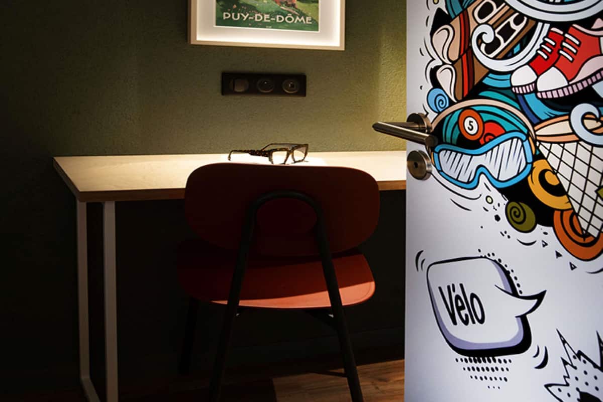 Desk, blackout drapes, soundproofing, iron/ironing board