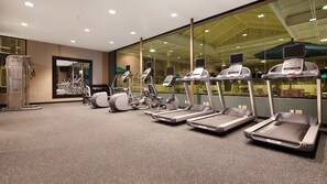 A gym with treadmills, elliptical machines, and free weights. - Kingston Regency Inn (Kingston)