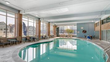 Indoor pool, open 8:00 AM to 10:00 PM, pool loungers