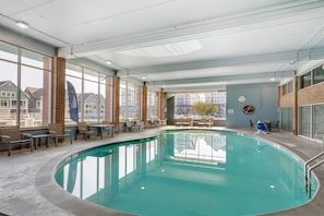 Indoor pool, open 8:00 AM to 10:00 PM, sun loungers