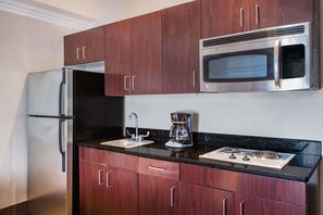 Fridge, microwave, coffee/tea maker
