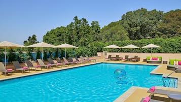 Outdoor pool, sun loungers