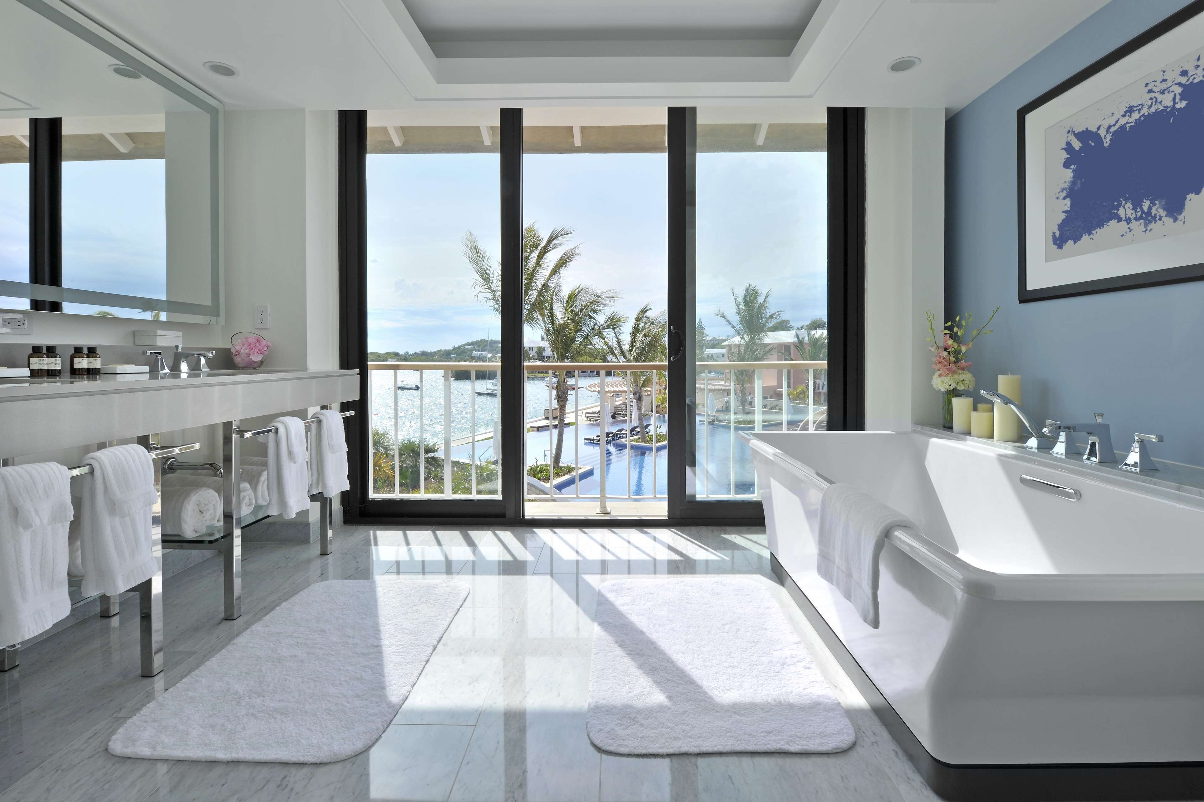 shower, designer toiletries, hair dryer, bathrobes