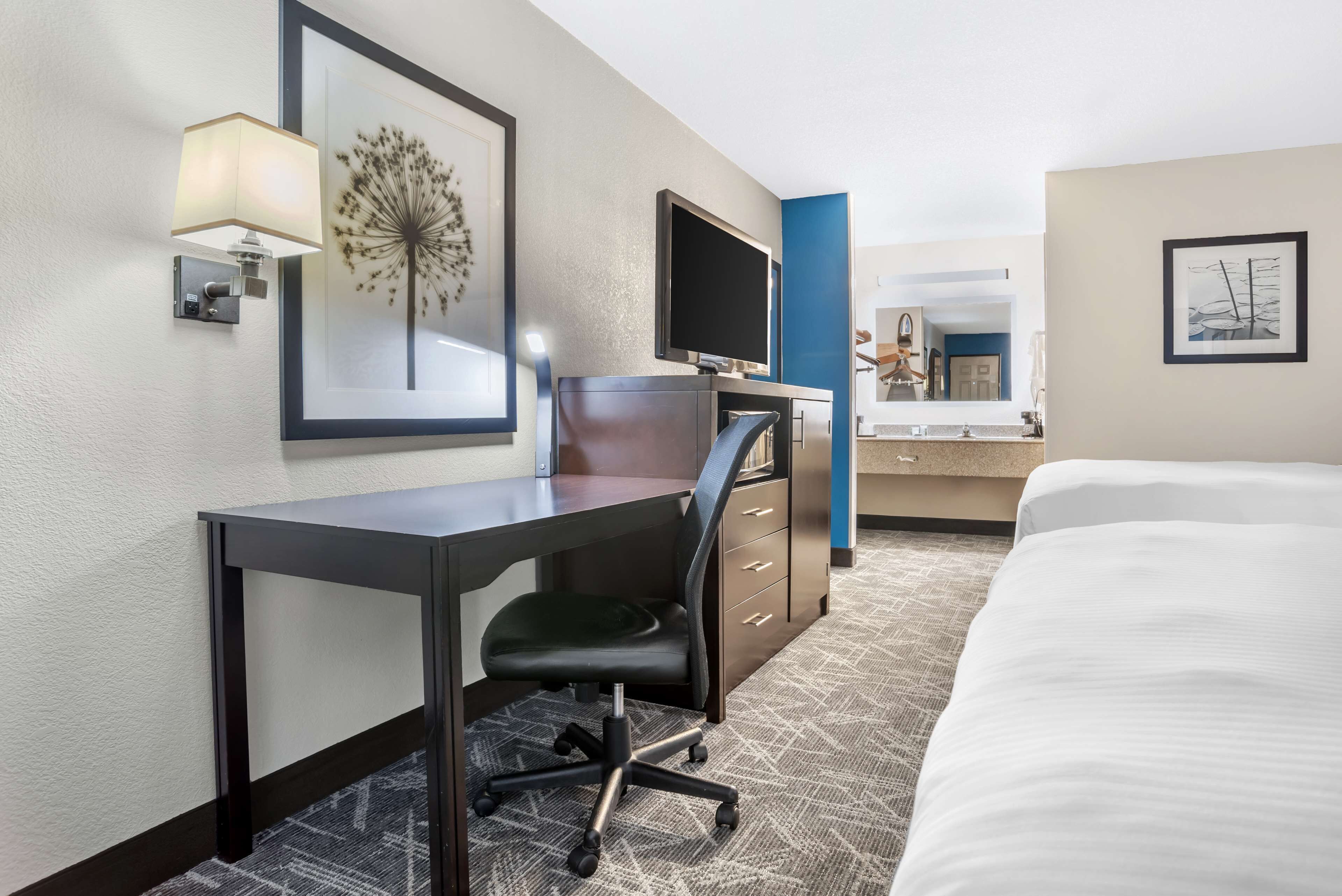 standard room, 2 queen beds, non smoking, refrigerator & microwave | pillow-top beds, desk, laptop workspace, iron/ironing board