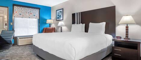 Pillowtop beds, desk, laptop workspace, iron/ironing board